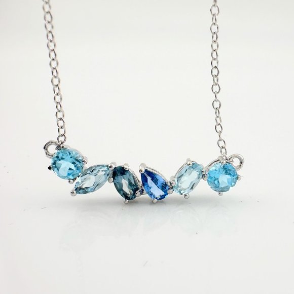 Beautiful Shades of Blue Natural Topaz(1.5 ct) Designer Necklace .925 Sterling